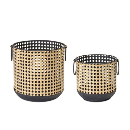 Set of Two Black And Brown Distressed Geometric Iron Tabletop Lantern Candle Holders HomeRoots