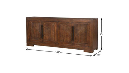 102" Dark Brown Solid Wood Carved Geometric Sideboard With Four Doors HomeRoots