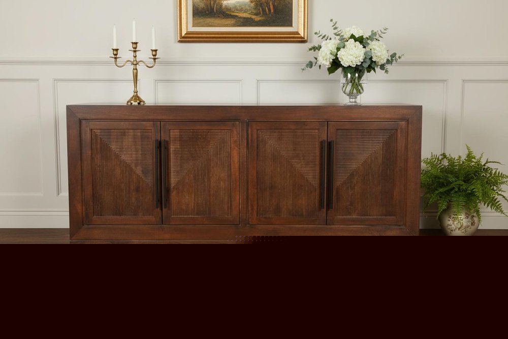 102" Dark Brown Solid Wood Carved Geometric Sideboard With Four Doors HomeRoots