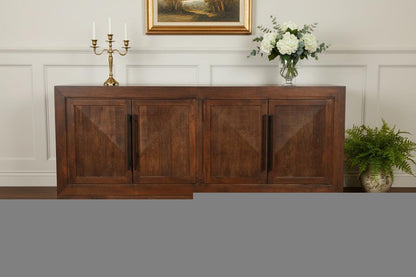 102" Dark Brown Solid Wood Carved Geometric Sideboard With Four Doors HomeRoots