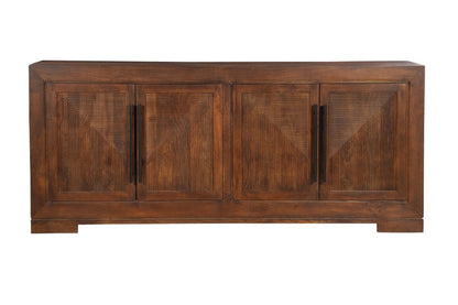 102" Dark Brown Solid Wood Carved Geometric Sideboard With Four Doors HomeRoots