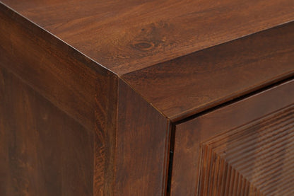 102" Dark Brown Solid Wood Carved Geometric Sideboard With Four Doors HomeRoots