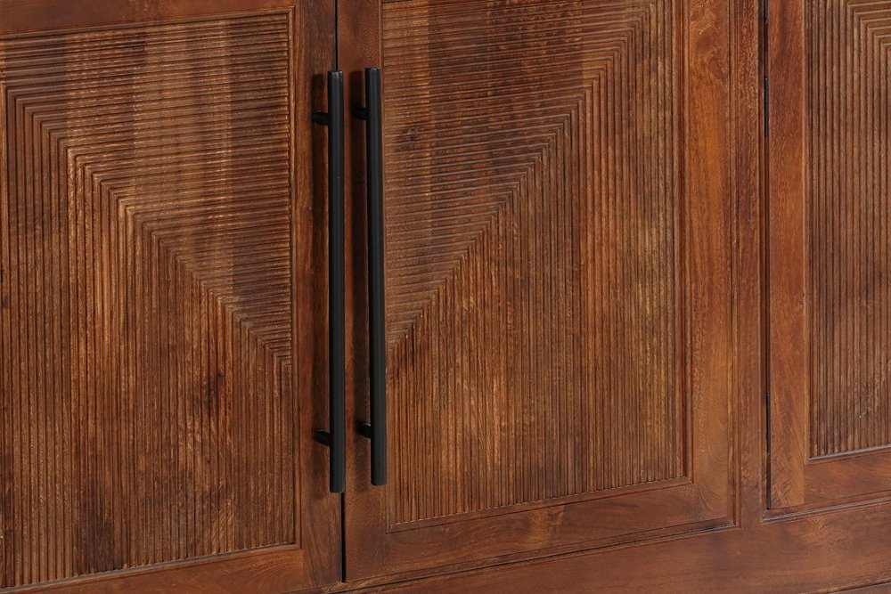 102" Dark Brown Solid Wood Carved Geometric Sideboard With Four Doors HomeRoots