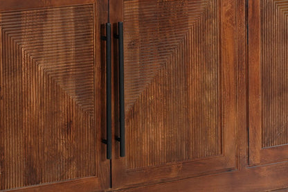 102" Dark Brown Solid Wood Carved Geometric Sideboard With Four Doors HomeRoots