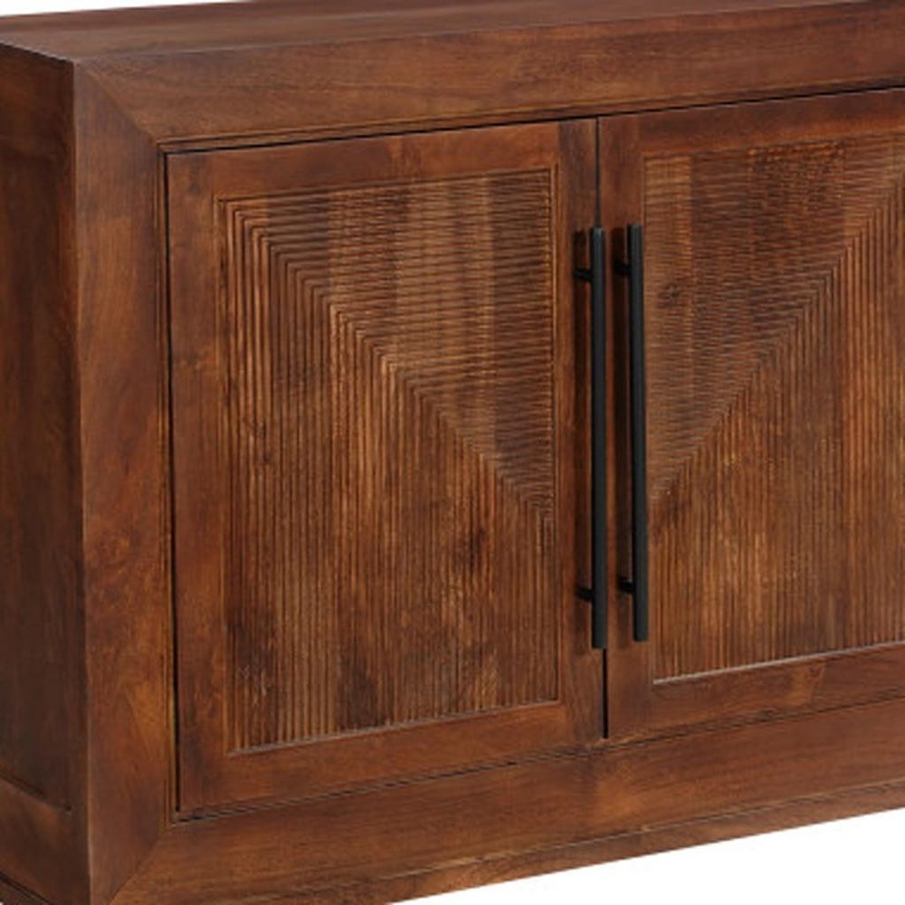 102" Dark Brown Solid Wood Carved Geometric Sideboard With Four Doors HomeRoots