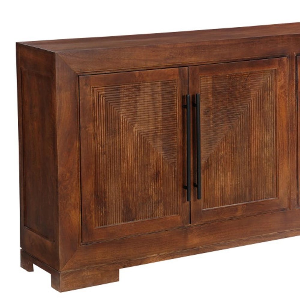 102" Dark Brown Solid Wood Carved Geometric Sideboard With Four Doors HomeRoots