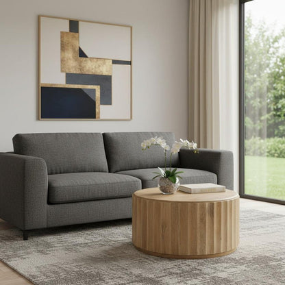 36" Brown Solid Wood Round Drum Coffee Table HomeRoots