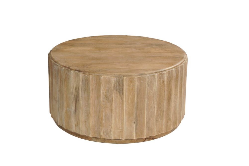 36" Brown Solid Wood Round Drum Coffee Table HomeRoots