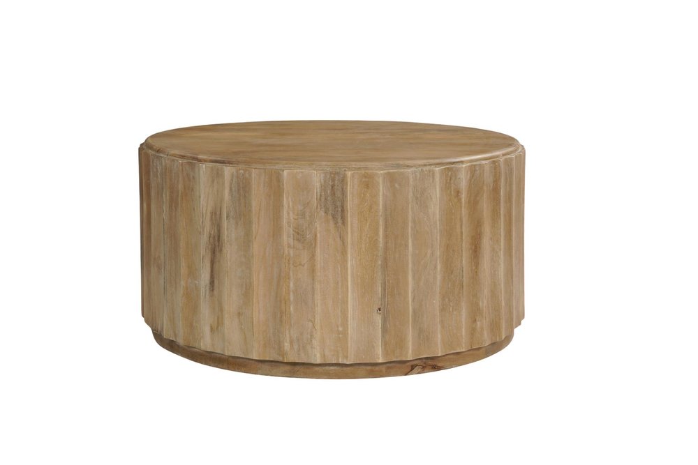 36" Brown Solid Wood Round Drum Coffee Table HomeRoots