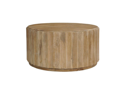 36" Brown Solid Wood Round Drum Coffee Table HomeRoots