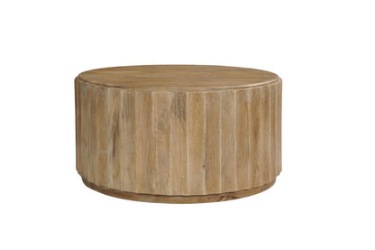 36" Brown Solid Wood Round Drum Coffee Table HomeRoots