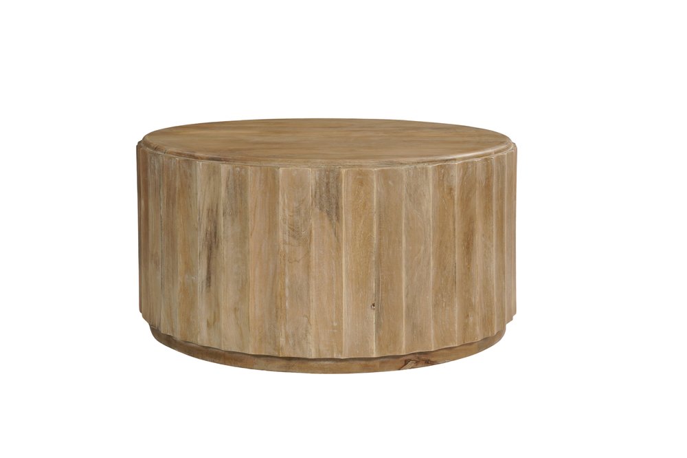 36" Brown Solid Wood Round Drum Coffee Table HomeRoots