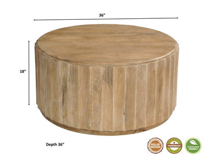 36" Brown Solid Wood Round Drum Coffee Table HomeRoots