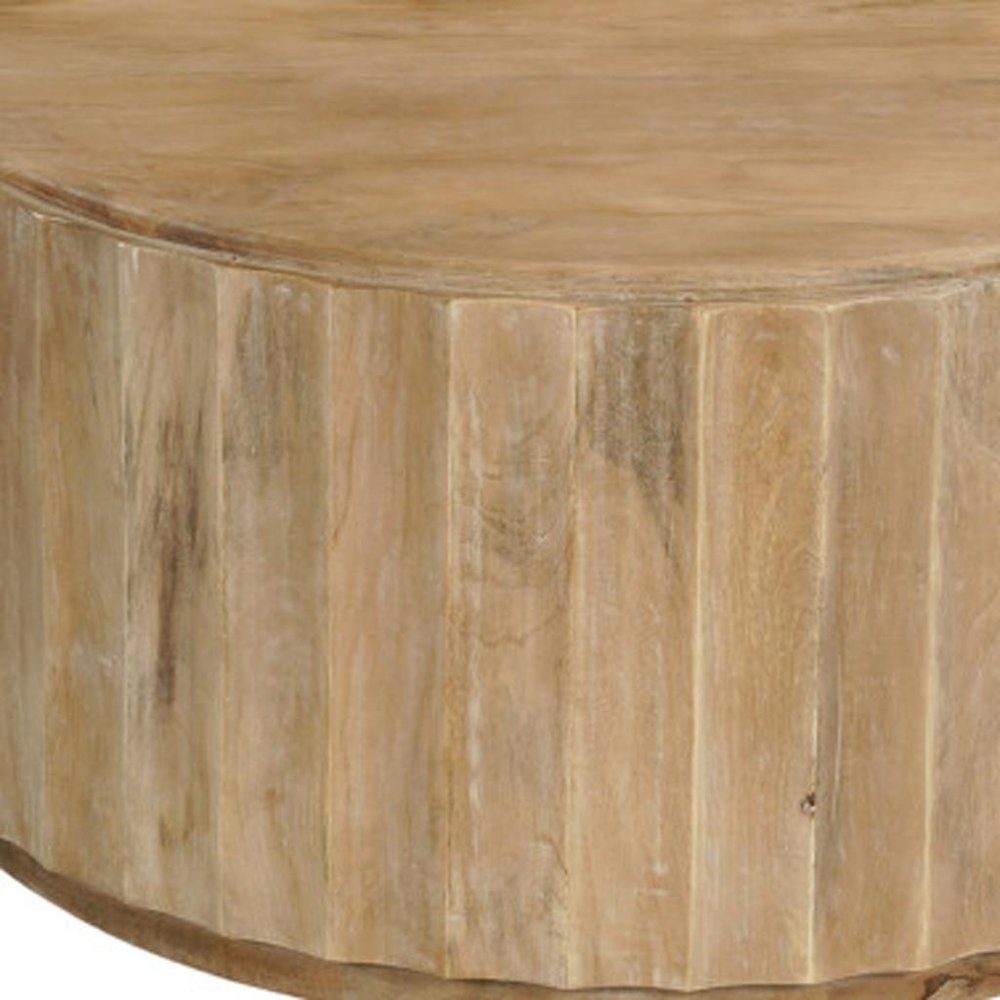 36" Brown Solid Wood Round Drum Coffee Table HomeRoots