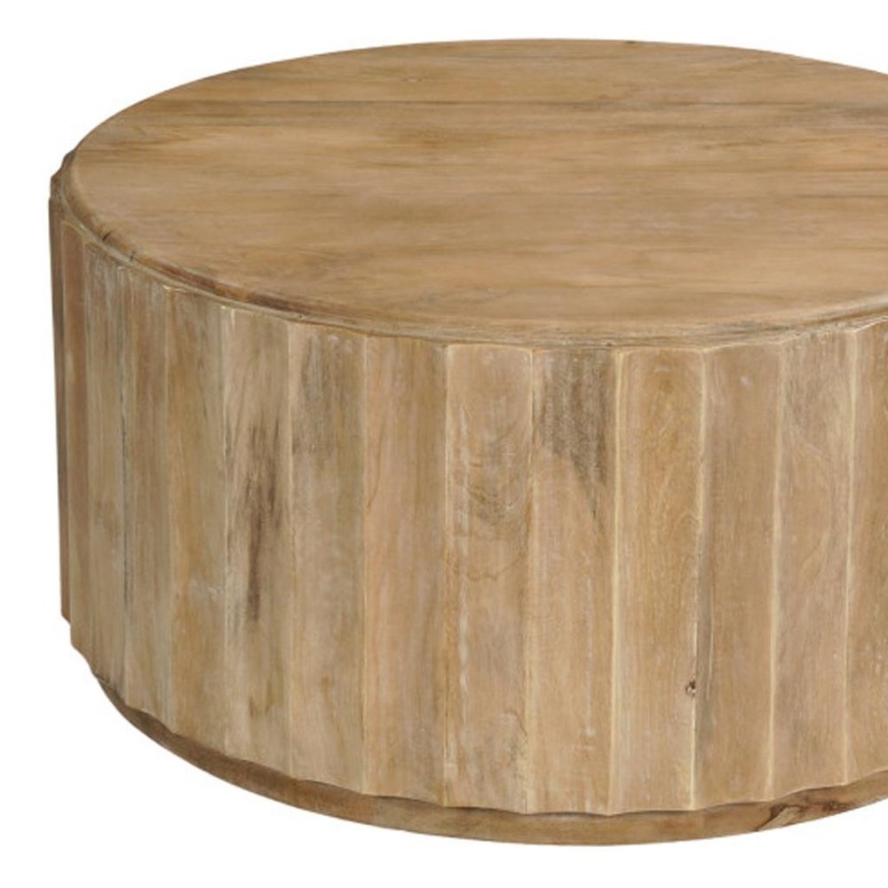 36" Brown Solid Wood Round Drum Coffee Table HomeRoots