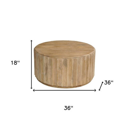 36" Brown Solid Wood Round Drum Coffee Table HomeRoots