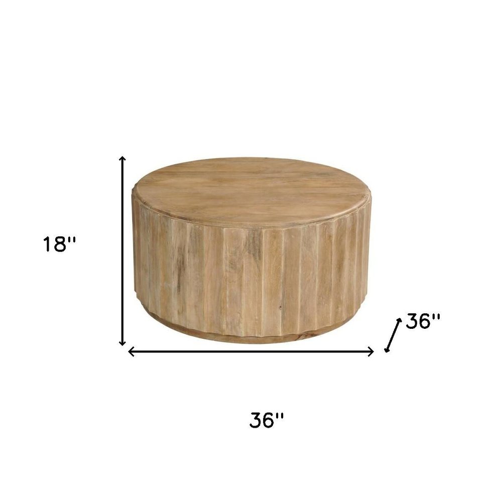 36" Brown Solid Wood Round Drum Coffee Table HomeRoots