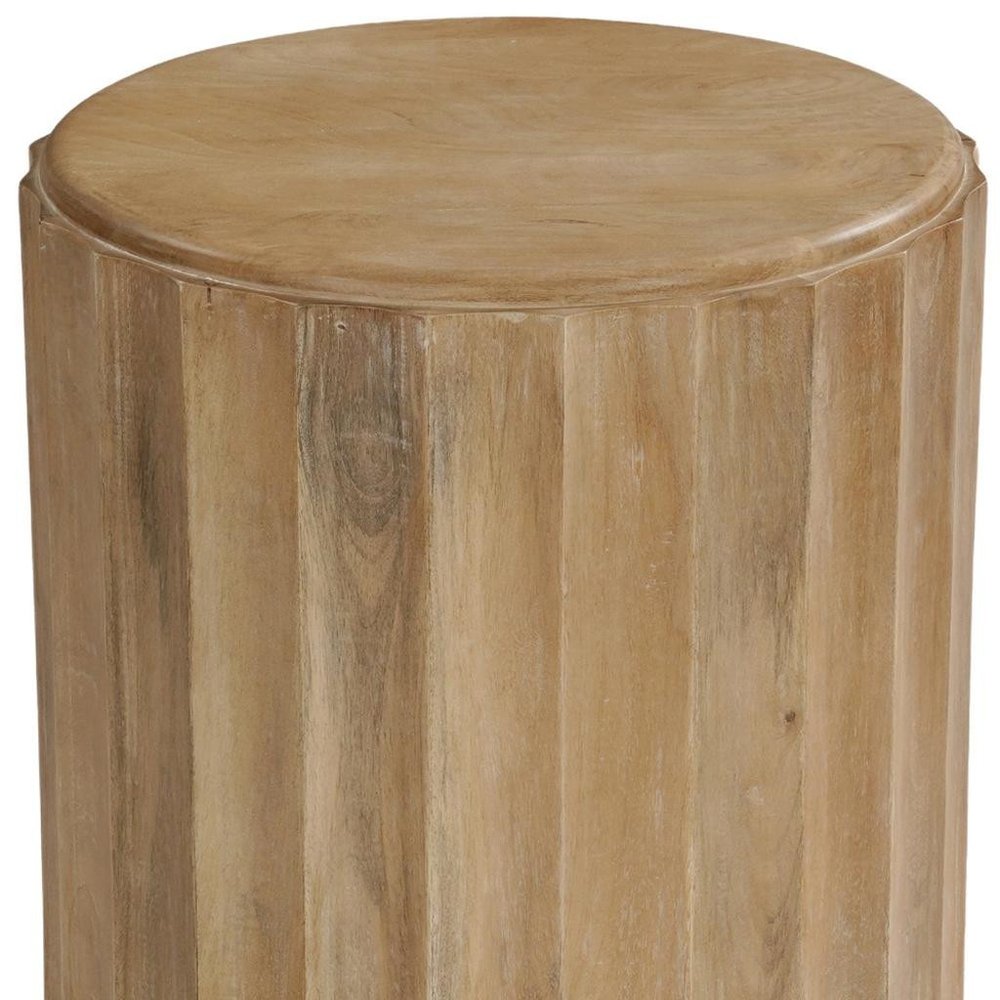 23" Brown Solid Wood Round Block End Table HomeRoots