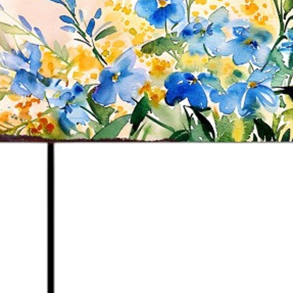 27" Blue White And Yellow Solid Wood Watercolor Floral Garden Stake HomeRoots
