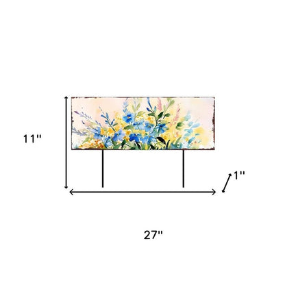 27" Blue White And Yellow Solid Wood Watercolor Floral Garden Stake HomeRoots
