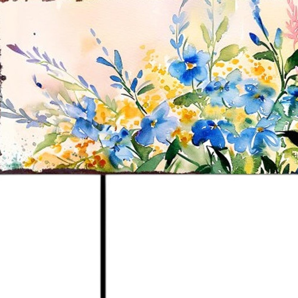 27" Blue White And Yellow Solid Wood Watercolor Floral Garden Stake HomeRoots