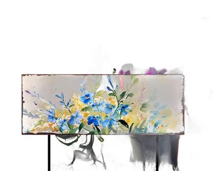 27" Blue White And Yellow Solid Wood Watercolor Floral Garden Stake HomeRoots