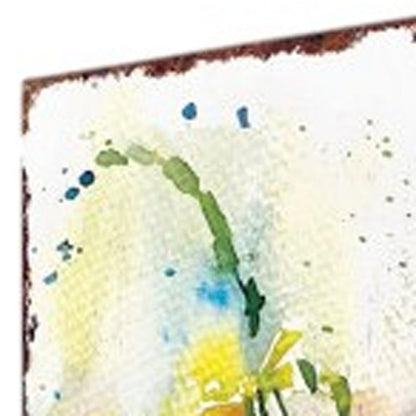 33" Blue White And Yellow Solid Wood Watercolor Floral Garden Stake HomeRoots