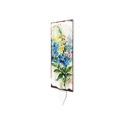 33" Blue White And Yellow Solid Wood Watercolor Floral Garden Stake HomeRoots