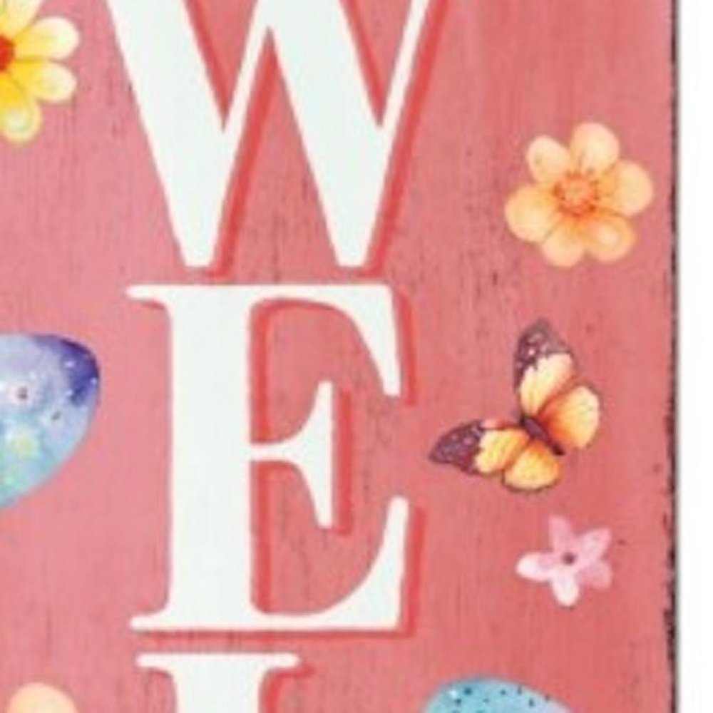 36" Pink White And Yellow Solid Wood Welcome Easter Easter Egg Porch Sign HomeRoots