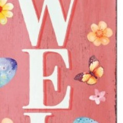 36" Pink White And Yellow Solid Wood Welcome Easter Easter Egg Porch Sign HomeRoots
