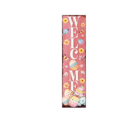 36" Pink White And Yellow Solid Wood Welcome Easter Easter Egg Porch Sign HomeRoots
