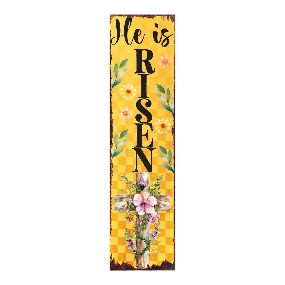 36" Yellow And Black Solid Wood He is Risen Easter Wreath Porch Sign HomeRoots