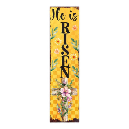 36" Yellow And Black Solid Wood He is Risen Easter Wreath Porch Sign HomeRoots