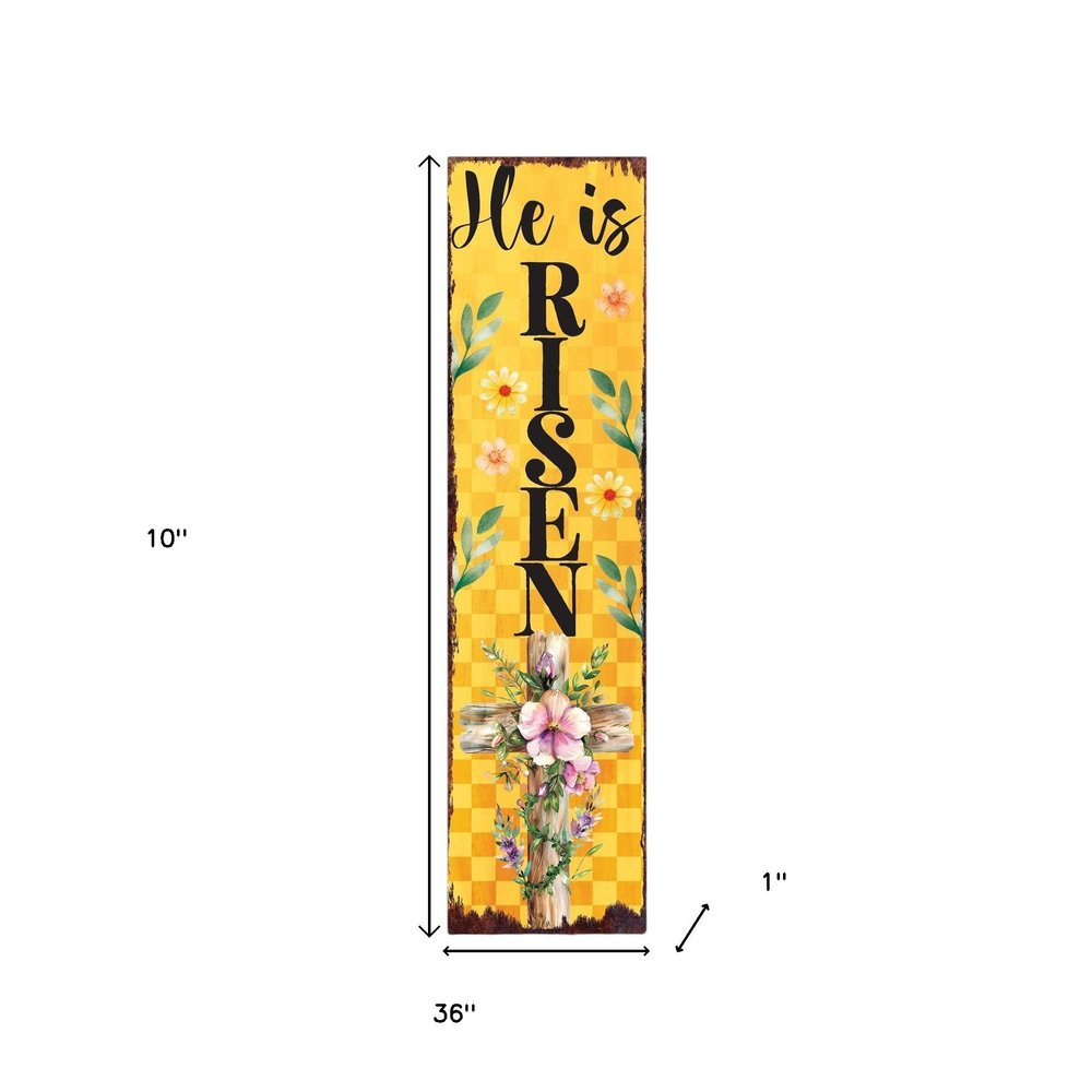 36" Yellow And Black Solid Wood He is Risen Easter Wreath Porch Sign HomeRoots