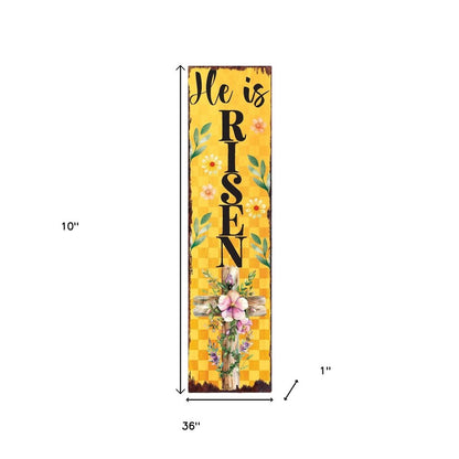 36" Yellow And Black Solid Wood He is Risen Easter Wreath Porch Sign HomeRoots