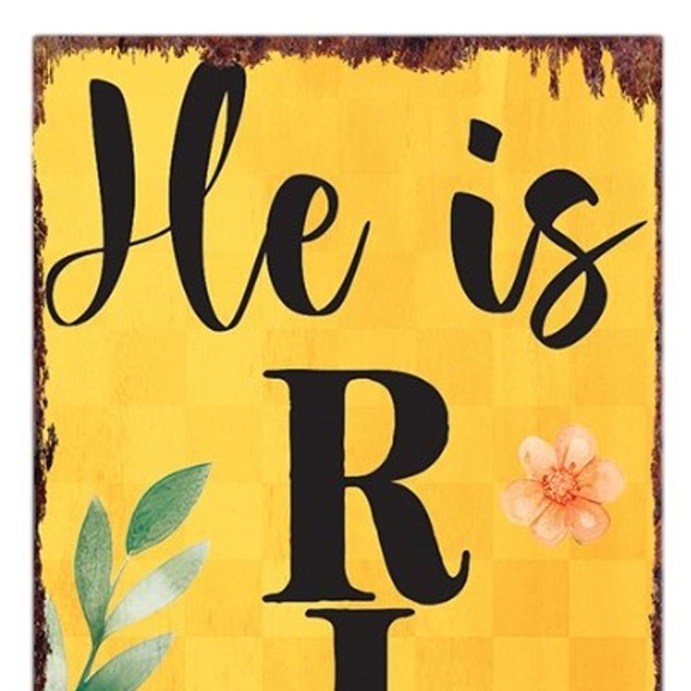 36" Yellow And Black Solid Wood He is Risen Easter Wreath Porch Sign HomeRoots