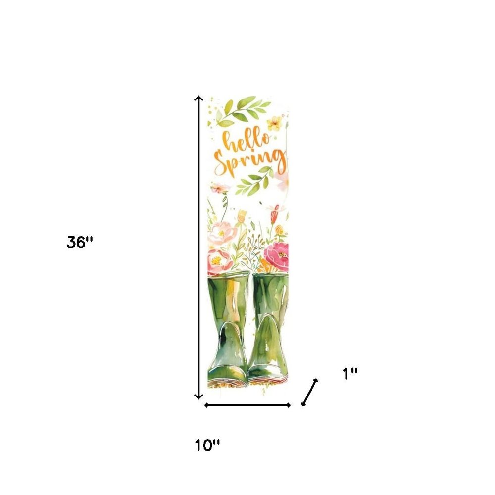 36" White Green And Pink Solid Wood Floral Bouquet Hello Spring Porch Sign HomeRoots