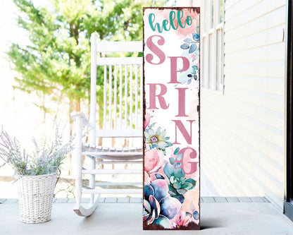 36" White Pink And Blue Solid Wood Floral Bouquet Hello Spring Porch Sign HomeRoots