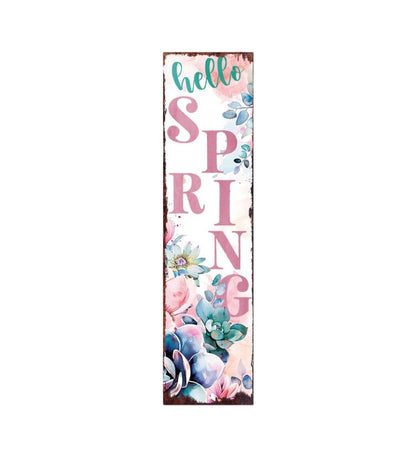 36" White Pink And Blue Solid Wood Floral Bouquet Hello Spring Porch Sign HomeRoots