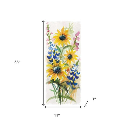 36"White  Blue Green And Yellow Solid Wood Sunflowers Porch Sign HomeRoots