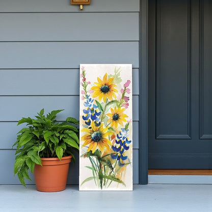 36"White  Blue Green And Yellow Solid Wood Sunflowers Porch Sign HomeRoots