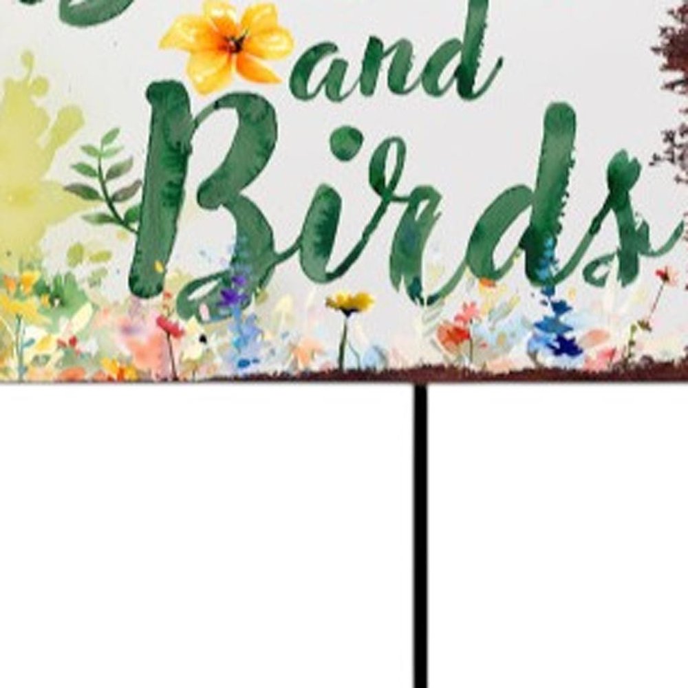 32" Green Pink And White Solid Wood Floral Bouquet Birds Garden Stake HomeRoots