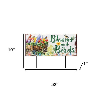 32" Green Pink And White Solid Wood Floral Bouquet Birds Garden Stake HomeRoots