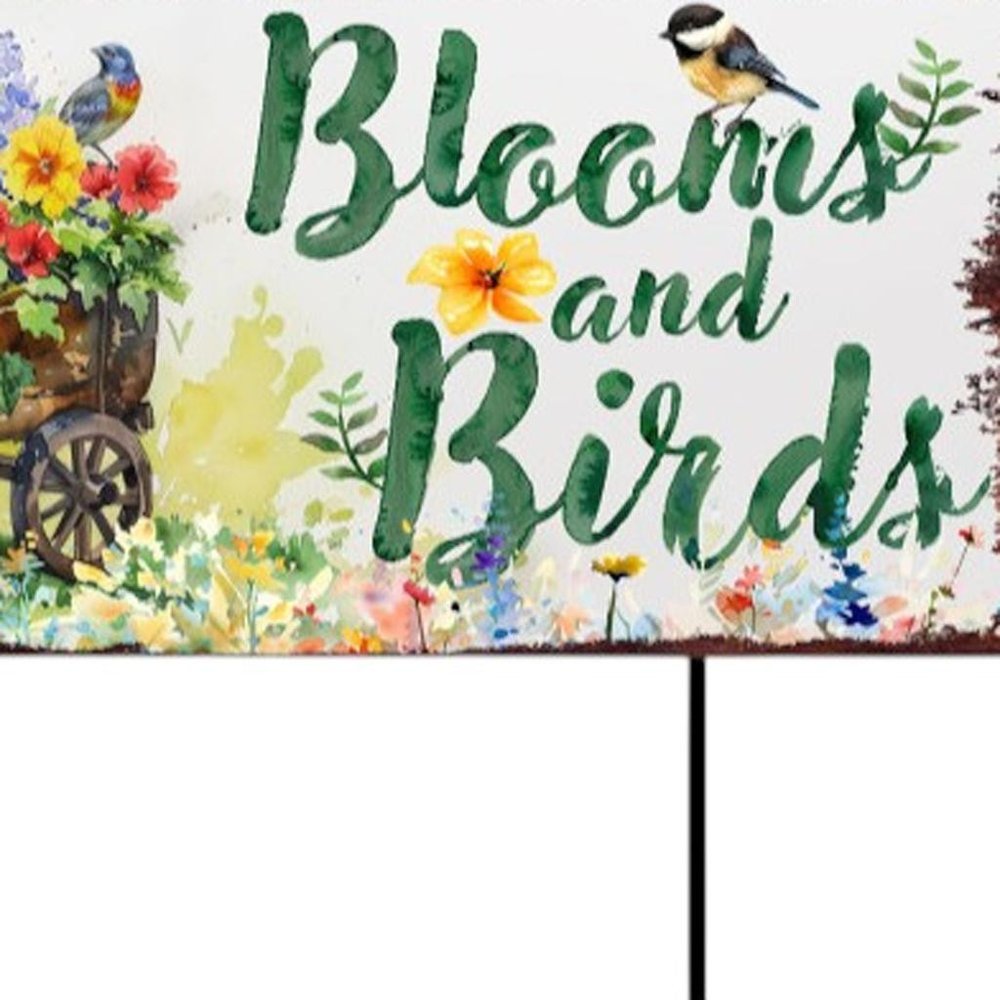 32" Green Pink And White Solid Wood Floral Bouquet Birds Garden Stake HomeRoots