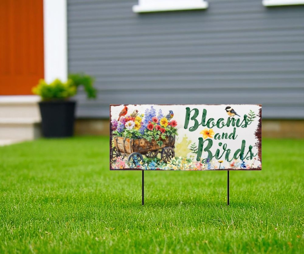 32" Green Pink And White Solid Wood Floral Bouquet Birds Garden Stake HomeRoots