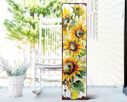 36" White Yellow And Green Sunflowers Solid Wood Porch Sign HomeRoots