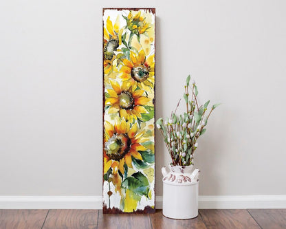 36" White Yellow And Green Sunflowers Solid Wood Porch Sign HomeRoots