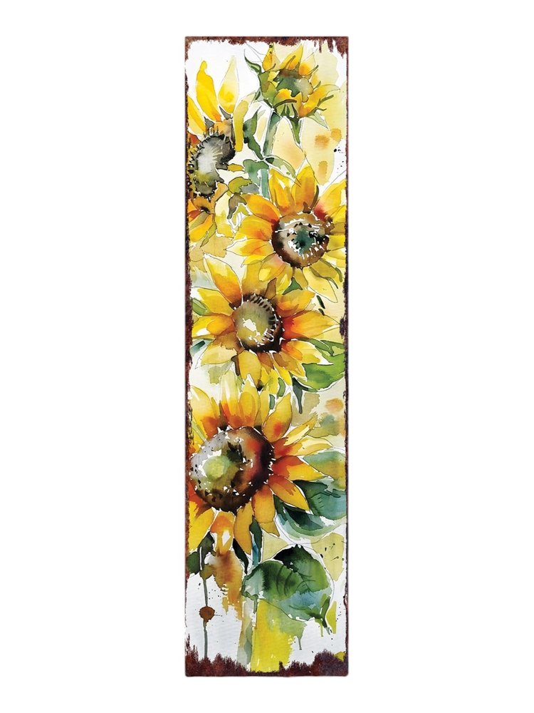 36" White Yellow And Green Sunflowers Solid Wood Porch Sign HomeRoots