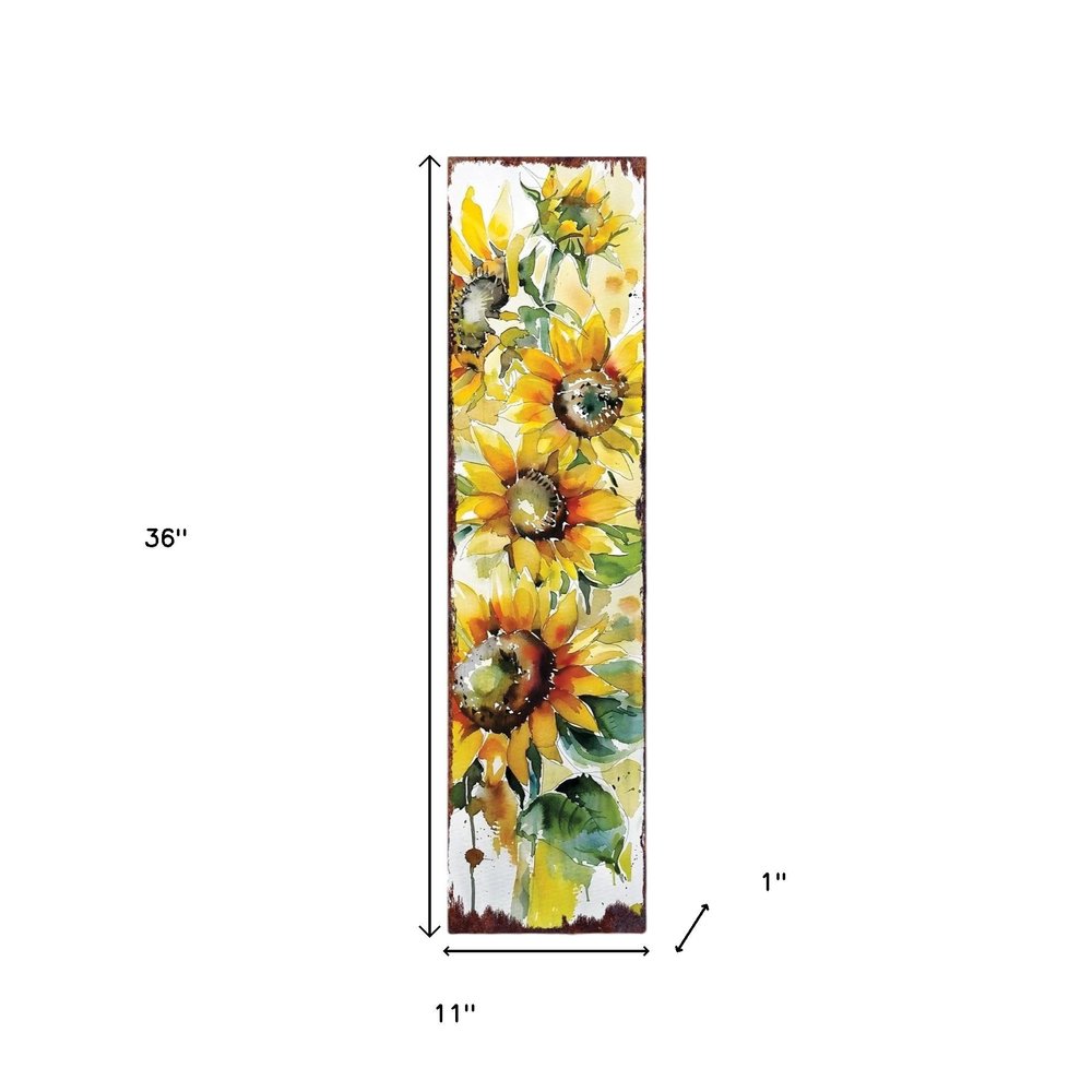 36" White Yellow And Green Sunflowers Solid Wood Porch Sign HomeRoots