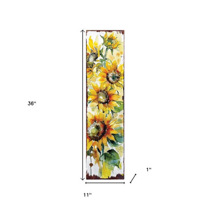 36" White Yellow And Green Sunflowers Solid Wood Porch Sign HomeRoots